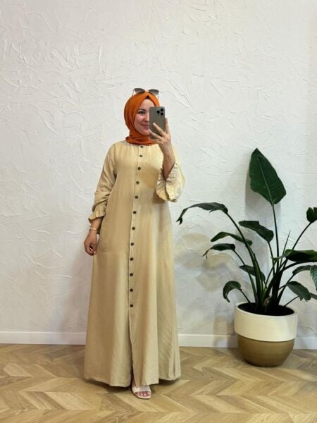 Kadın 6587 Denim Düğmeli Kolları Fırfırlı Ferace