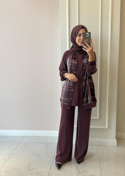 Kadın 8568 Ekose Desenli Takım