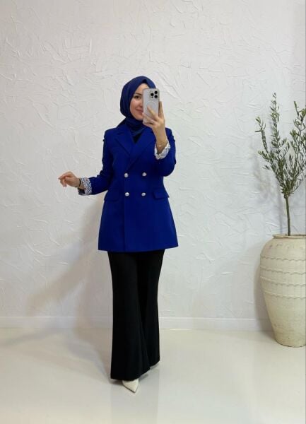 Kadın 1152 Astarı Desenli Blazer Ceket