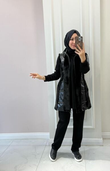 Kadın Endiva 25114 Deri Detaylı Üçlü Takım