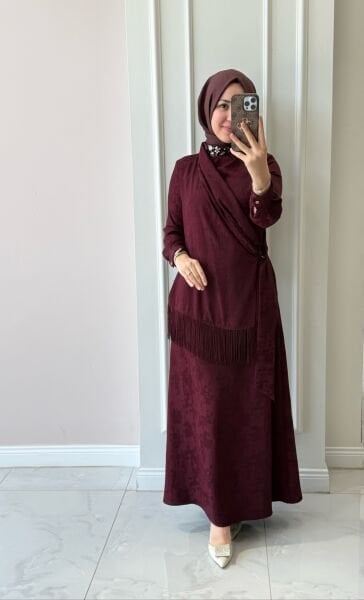 31329 Püsküllü Taşlı Elbise