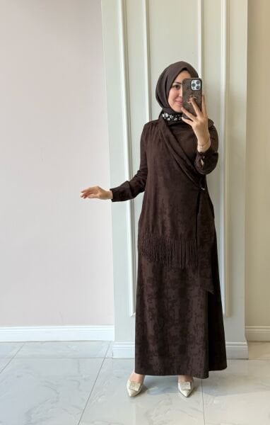 31329 Püsküllü Taşlı Elbise