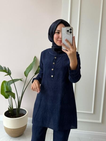 Kadın 2517025 Denim Baskılı Pantalonlu Takım