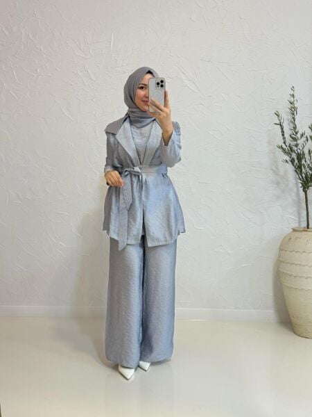 Kadın Jupe 8494 Pullu Ceket Yakalı Pantolon Takım
