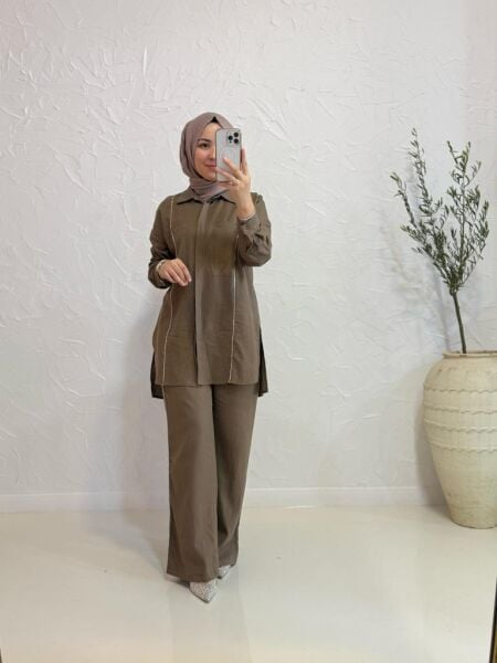 Kadın Jupe 8539 Sıra Taşlı Keten Takım