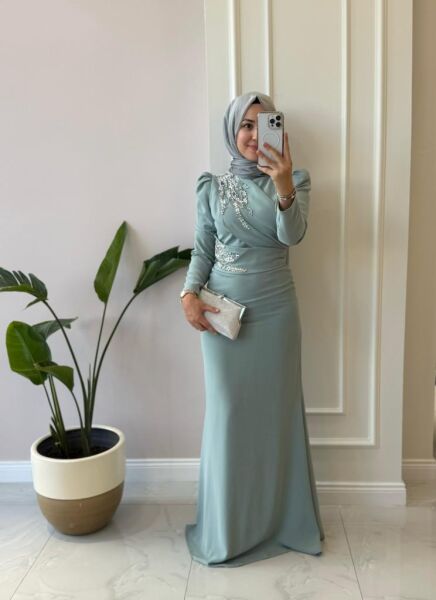 Kadın 4920 Taşlı Krep Abiye Elbise